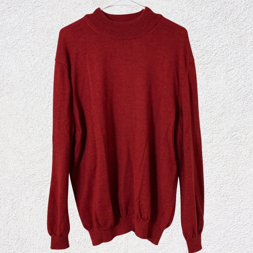 Italy Merino Wool Sweater John Ashford Men XL Tall Red Mock Neck Classic Holiday